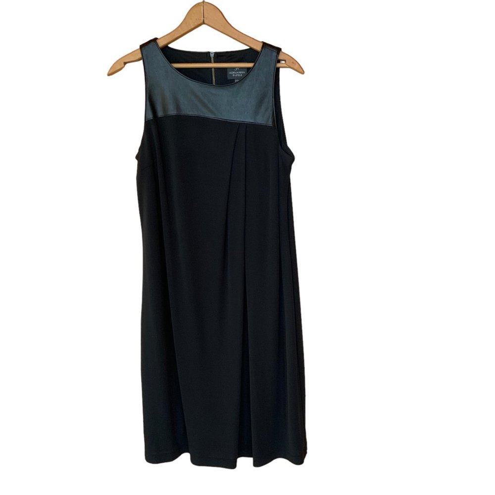 Adrianna Papell Black Faux Leather Yoke Dress \ sz 8